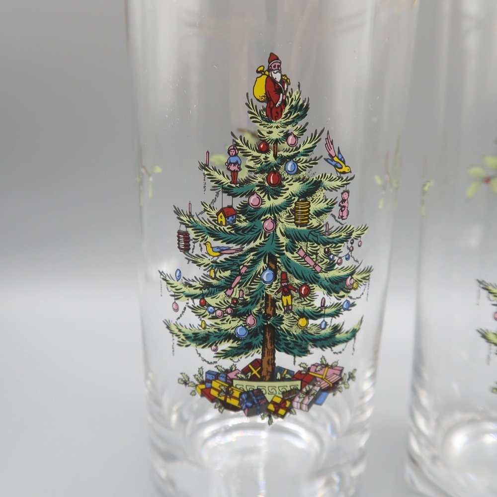 Spode 4 Crystal Christmas Tree 12 oz Flat Highball Glass Tumblers 6 1/4 " - Picture 2 of 5